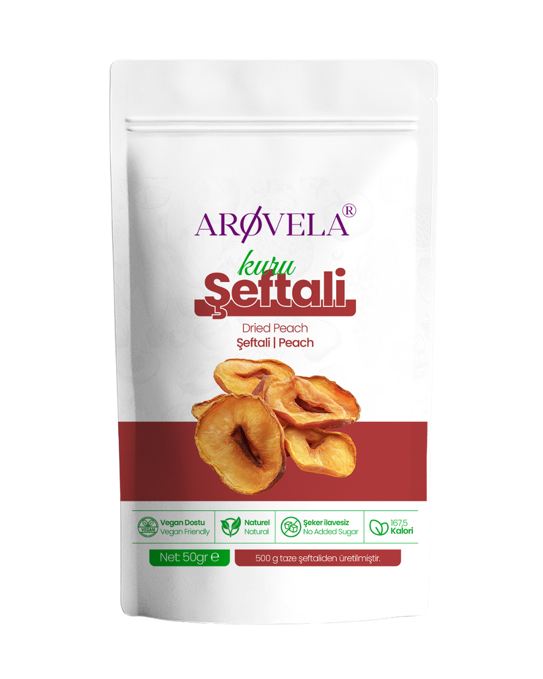 Kurutulmuş Şeftali - Arovela doğal atıştırmalık ürünü